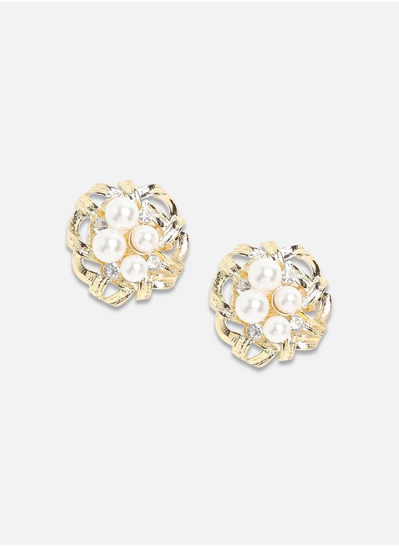 SOHI Twilight Trellis Stud Earrings - Champayne Gold-Colour