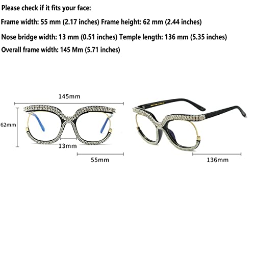 melrose Rhinestone Vintage Punk Style Square Oversized Metal Frame Eye Bling Rhinestone reading Glasses black 2 - Image 3