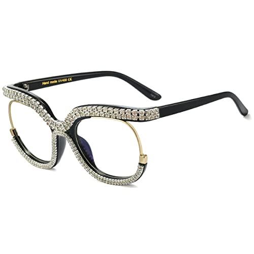 melrose Rhinestone Vintage Punk Style Square Oversized Metal Frame Eye Bling Rhinestone reading Glasses black 2 - Image 1