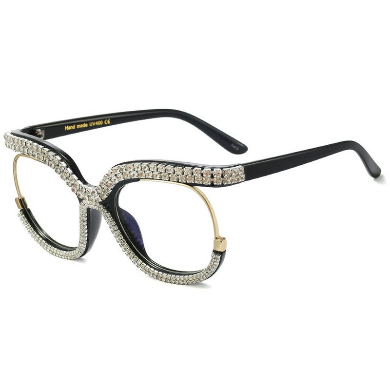 melrose Rhinestone Vintage Punk Style Square Oversized Metal Frame Eye Bling Rhinestone reading Glasses black 2 - Image 2