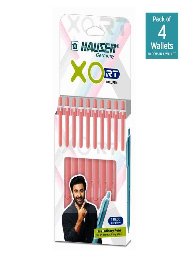 Hauser Germany XO RT Retractable Ball Pen | Sleek Matt Finish Pastel Shade Body & Minimalistic Design | Low Viscosity Ink With Ultra Durable Tip | Red Ink, Pack Of 40 - Image 2