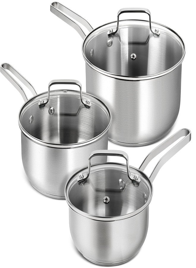 MICHELANGELO Stainless Steel Pot Set - 1QT & 2QT & 3QT Stainless Steel Sauce Pan with Lid, Induction Saucepan Set, Small Pots for Cooking - 6 Pcs - Image 1