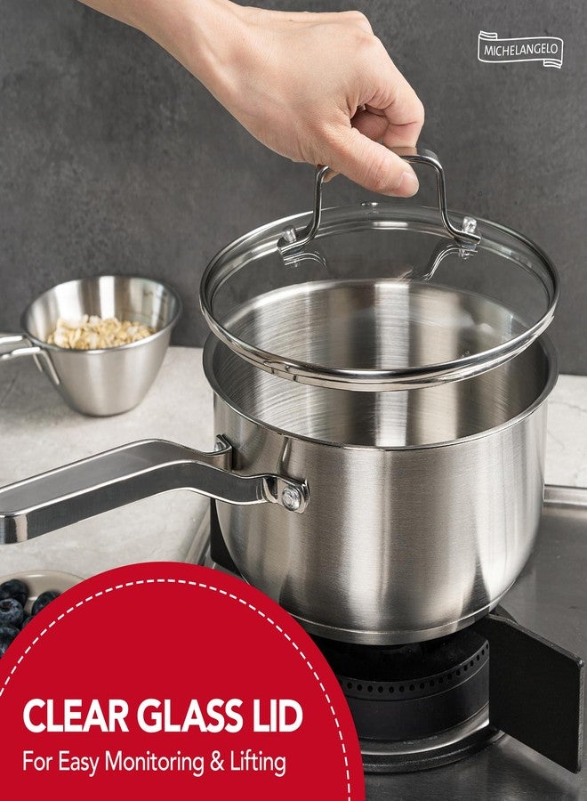 MICHELANGELO Stainless Steel Pot Set - 1QT & 2QT & 3QT Stainless Steel Sauce Pan with Lid, Induction Saucepan Set, Small Pots for Cooking - 6 Pcs - Image 5