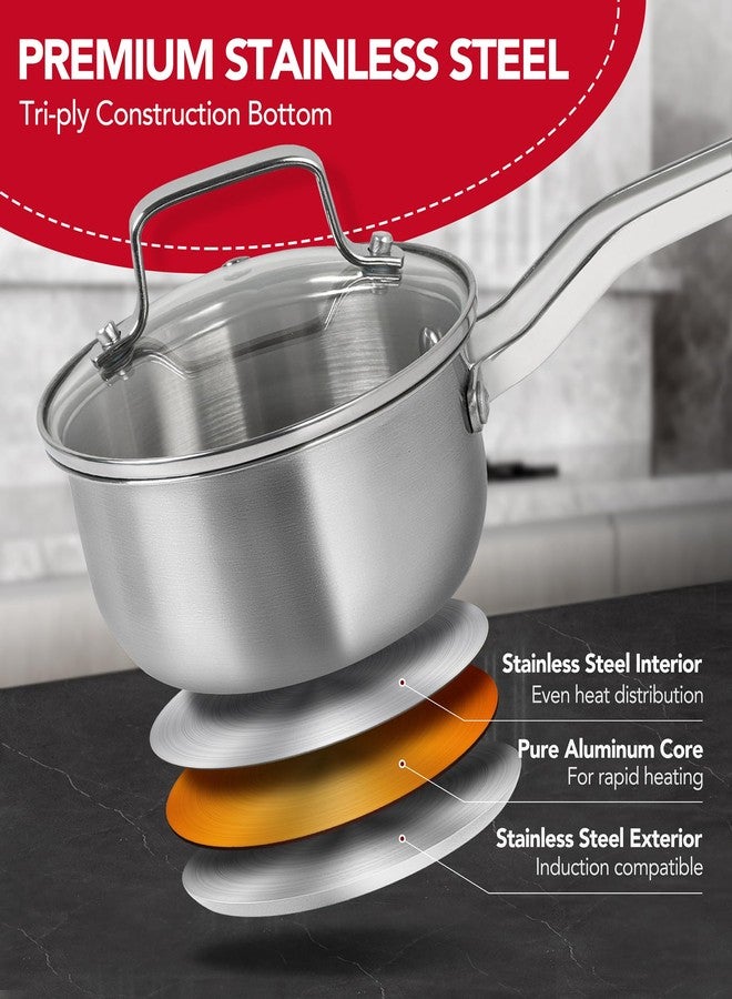 MICHELANGELO Stainless Steel Pot Set - 1QT & 2QT & 3QT Stainless Steel Sauce Pan with Lid, Induction Saucepan Set, Small Pots for Cooking - 6 Pcs - Image 2