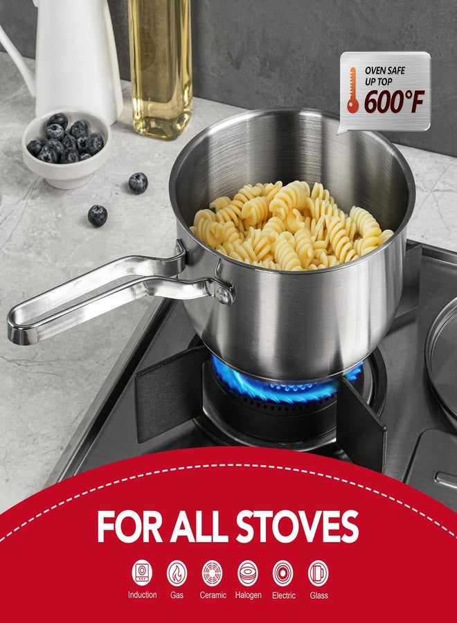 MICHELANGELO Stainless Steel Pot Set - 1QT & 2QT & 3QT Stainless Steel Sauce Pan with Lid, Induction Saucepan Set, Small Pots for Cooking - 6 Pcs - Image 4