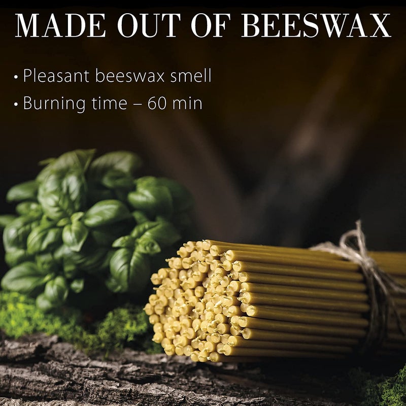Danilovo Danilovo Pure Beeswax Candles - No-Drip  Smoke-Less  Tall  Thin Taper Candles - Decorative Candles for Church Prayer  Decor or Birthday Candles - Honey Scented Candles - 7.3 x0.24  (Yellow  50pcs)  - Image 2