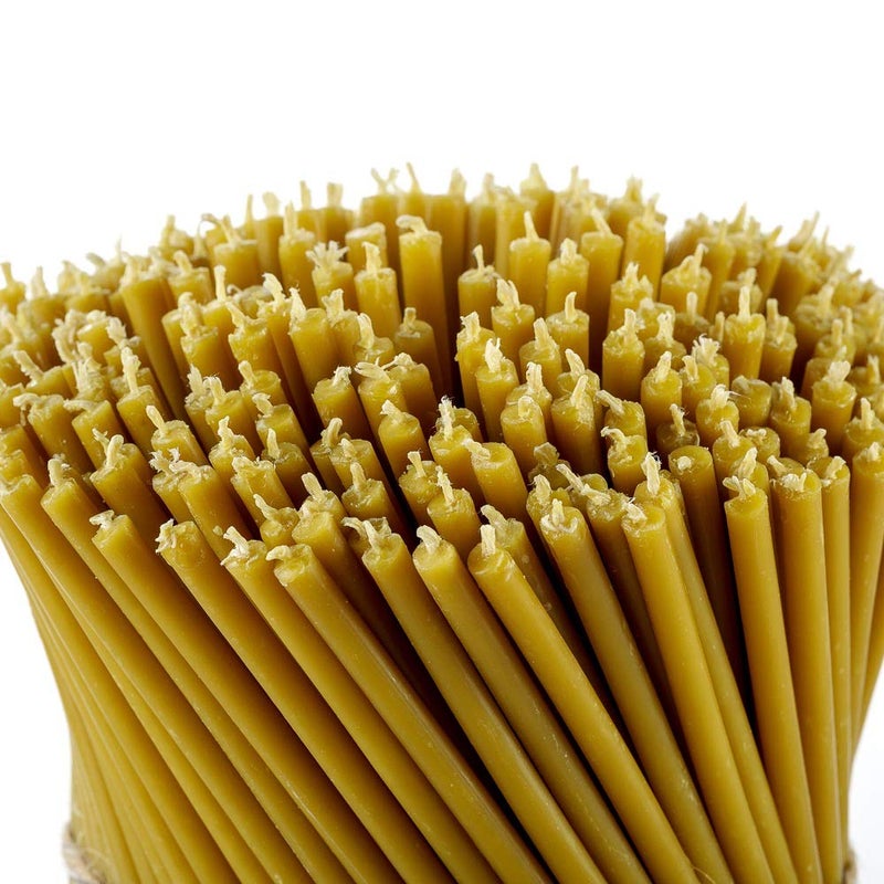 Danilovo Danilovo Pure Beeswax Candles - No-Drip  Smoke-Less  Tall  Thin Taper Candles - Decorative Candles for Church Prayer  Decor or Birthday Candles - Honey Scented Candles - 7.3 x0.24  (Yellow  50pcs)  - Image 1