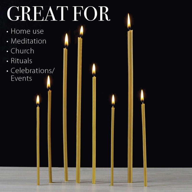 Danilovo Danilovo Pure Beeswax Candles - No-Drip  Smoke-Less  Tall  Thin Taper Candles - Decorative Candles for Church Prayer  Decor or Birthday Candles - Honey Scented Candles - 7.3 x0.24  (Yellow  50pcs)  - Image 3