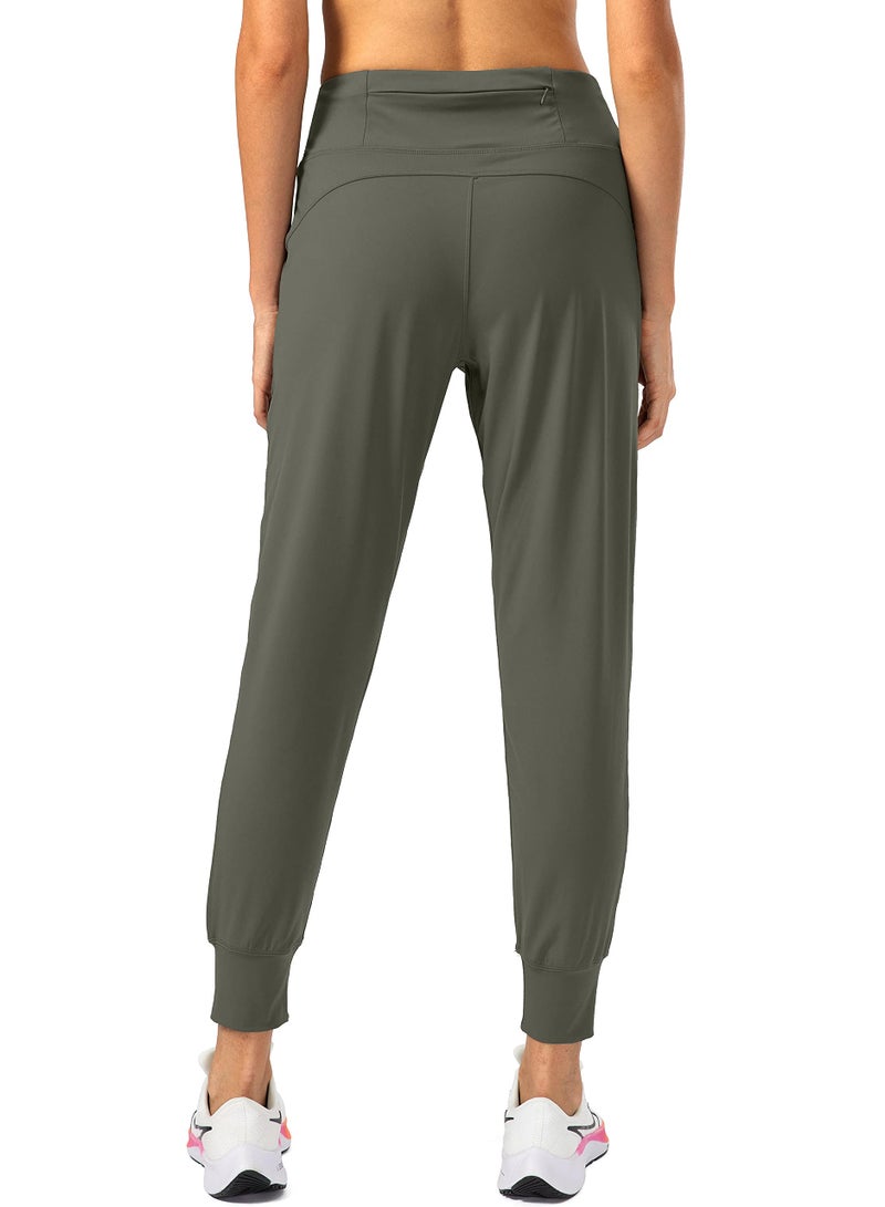 Soothfeel Women's Joggers with Zipper Pockets High Waisted Athletic Workout Yoga Pants Joggers for Women Petite (Army Green, M) - Image 2