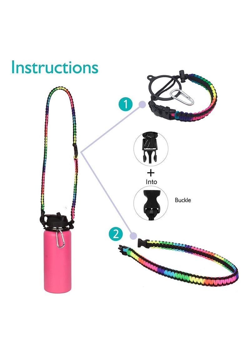 Paracord Handle Shoulder Strap Compatible with Hydro Flask Wide Mouth Water Bottles 12oz To 64oz(Not for The New Hydro Flask 2.0) Bottle Strap For Walking Hiking Camping（Rainbow）