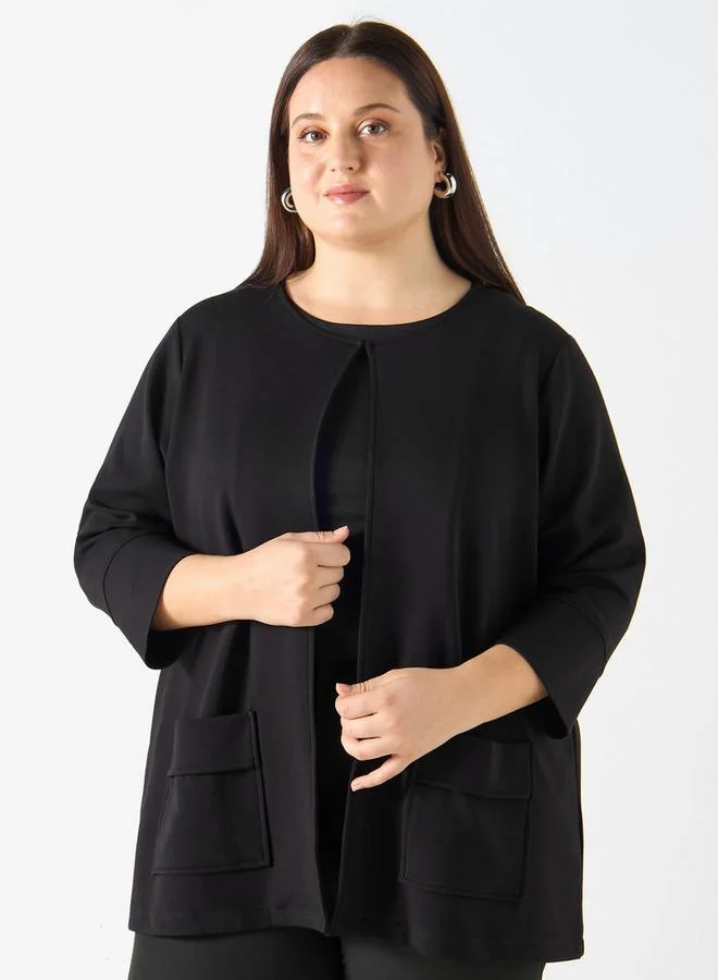 Ulla Popken Plus Size Ulla Popken Shacket with Long Sleeves and Pockets
