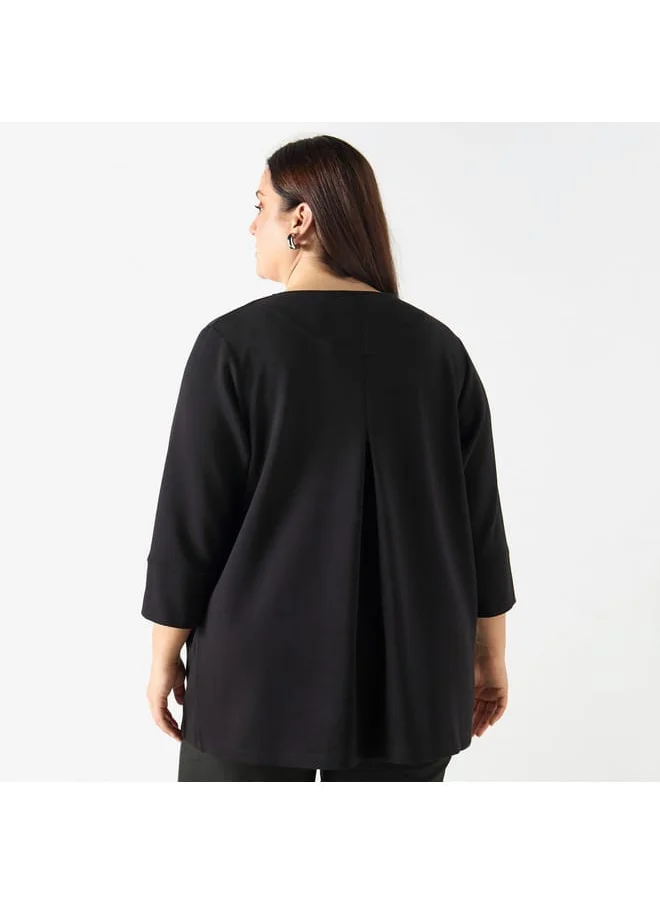 Ulla Popken Plus Size Ulla Popken Solid Shacket with Long Sleeves and Pockets