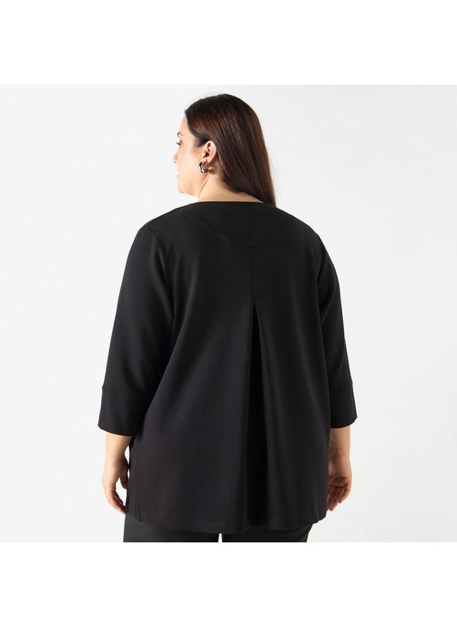 Ulla Popken Plus Size Ulla Popken Solid Shacket with Long Sleeves and Pockets  - Image 3