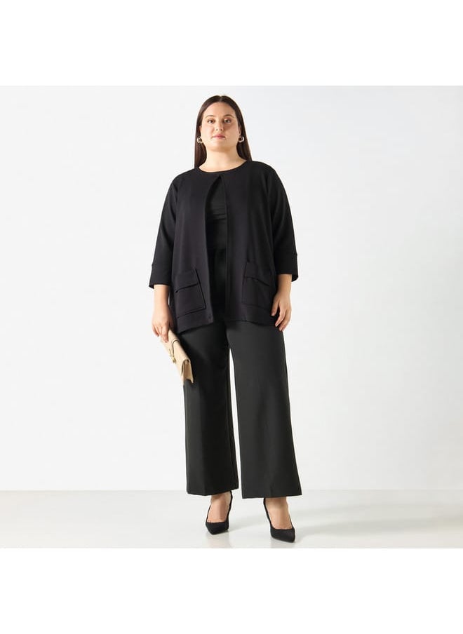 Ulla Popken Plus Size Ulla Popken Solid Shacket with Long Sleeves and Pockets  - Image 2