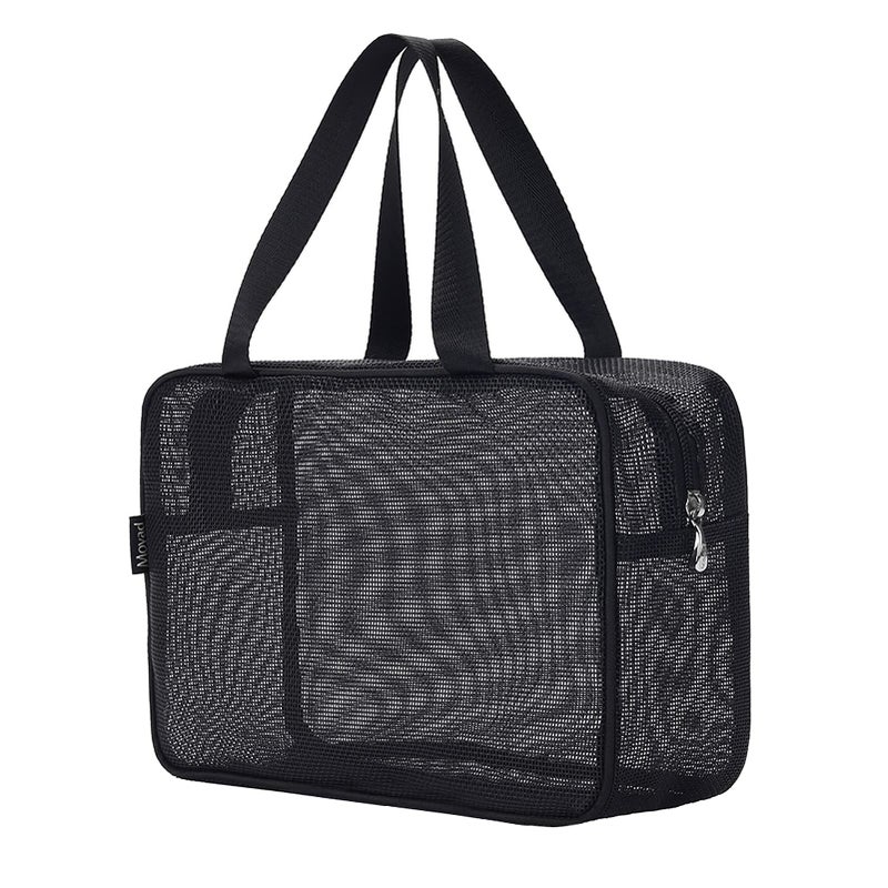 Moyad Mesh Shower Caddy Portable Toiletry Tote Gym Bag for College Dorm Bathroom (Black Large) - Image 1