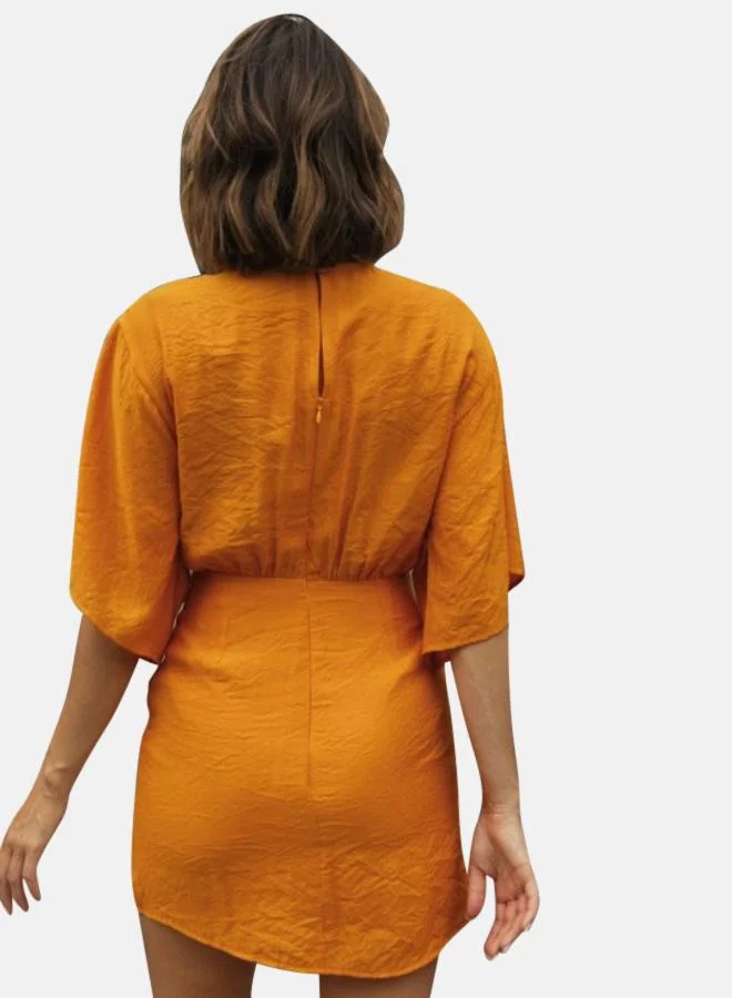 يونيكي Orange Flared Sleeve Cotton Fit & Flare Dress