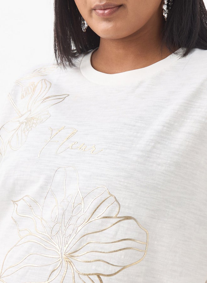  أولا بوبكن تيشيرت مقاس كبير بطبعات زهور بياقة دائرية من أولا بوبكن - Image 4