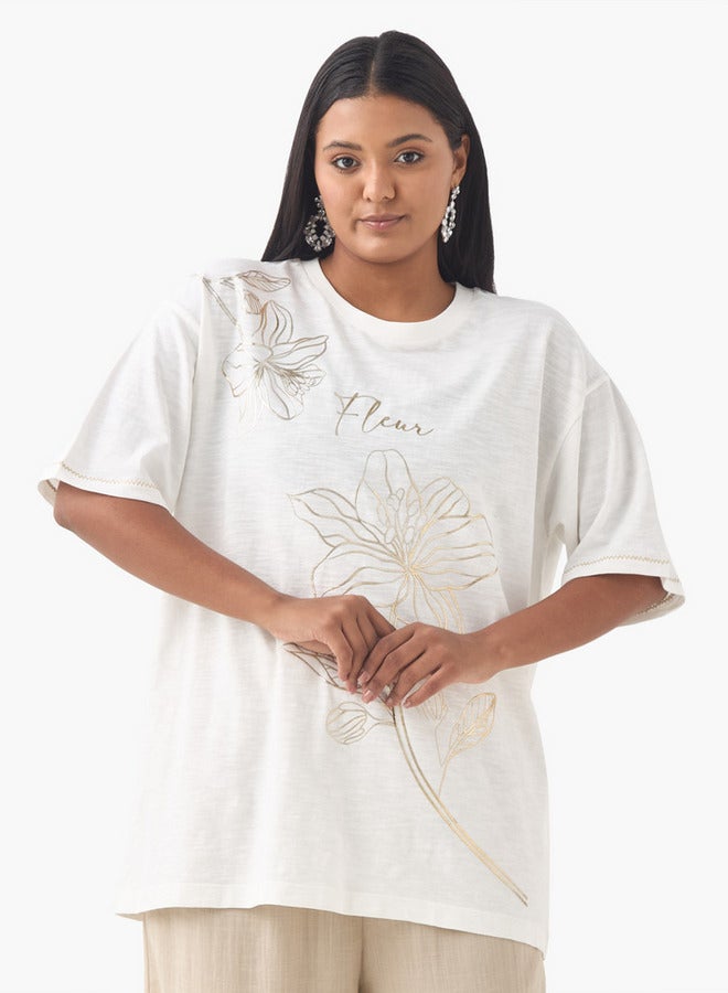  أولا بوبكن تيشيرت مقاس كبير بطبعات زهور بياقة دائرية من أولا بوبكن - Image 1