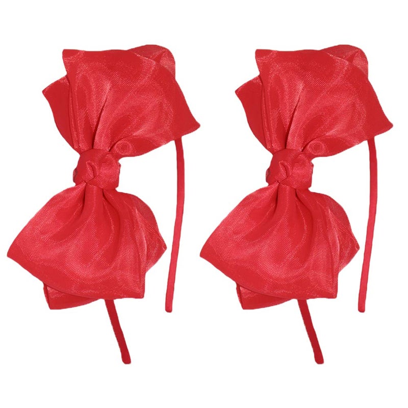 Lace Bowknot Headband with Big Ribbon Bow Halloween Party Decoration Cosplay Costume Headdress Handmade Christmas Hair Accessories 2 Pack Red