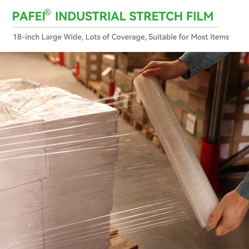 PAFEI 18" x 1500' Plastic Stretch/Shrink Wrap Roll - 80 Gauge Industrial Shrink Wrap for Moving, Heavy Duty 800% Stretch for Pallets, Packing, Shipping&Furniture Protectionâ€‹-4 Rolls - Image 5