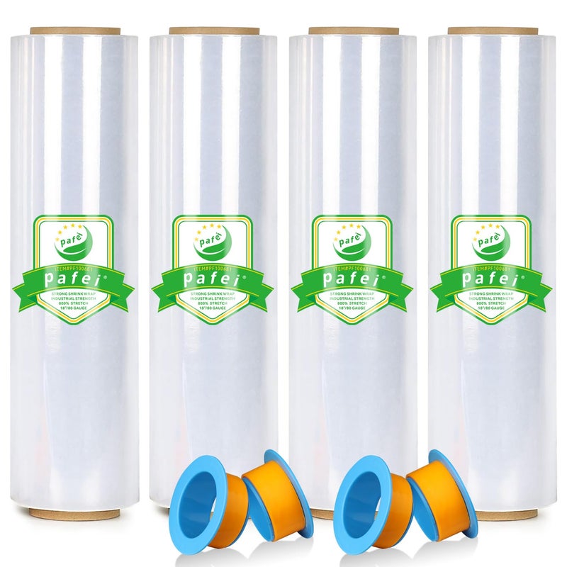 PAFEI 18" x 1500' Plastic Stretch/Shrink Wrap Roll - 80 Gauge Industrial Shrink Wrap for Moving, Heavy Duty 800% Stretch for Pallets, Packing, Shipping&Furniture Protectionâ€‹-4 Rolls - Image 1