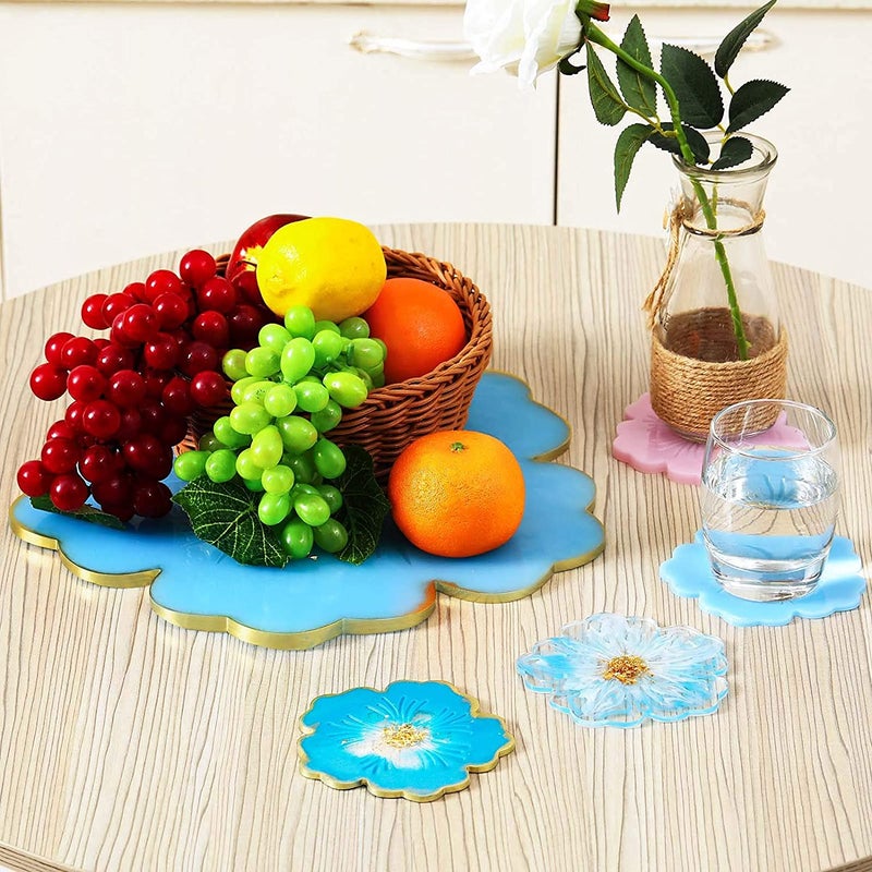 ArtBee 4pcs Coaster Moulds for Resin Casting 1pc Handle Epoxy Molud for Flower Shape Tray DIY Home Decoration 4pcs - Image 4