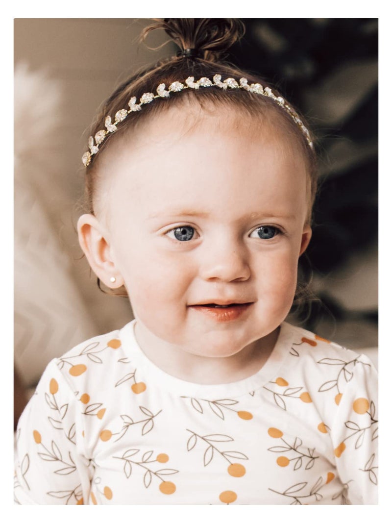 SWEETV Gold Baby Girl Headband Flower Girl Headpiece Princess Crystal Wedding Hair Accessories for Birthday Party Photography