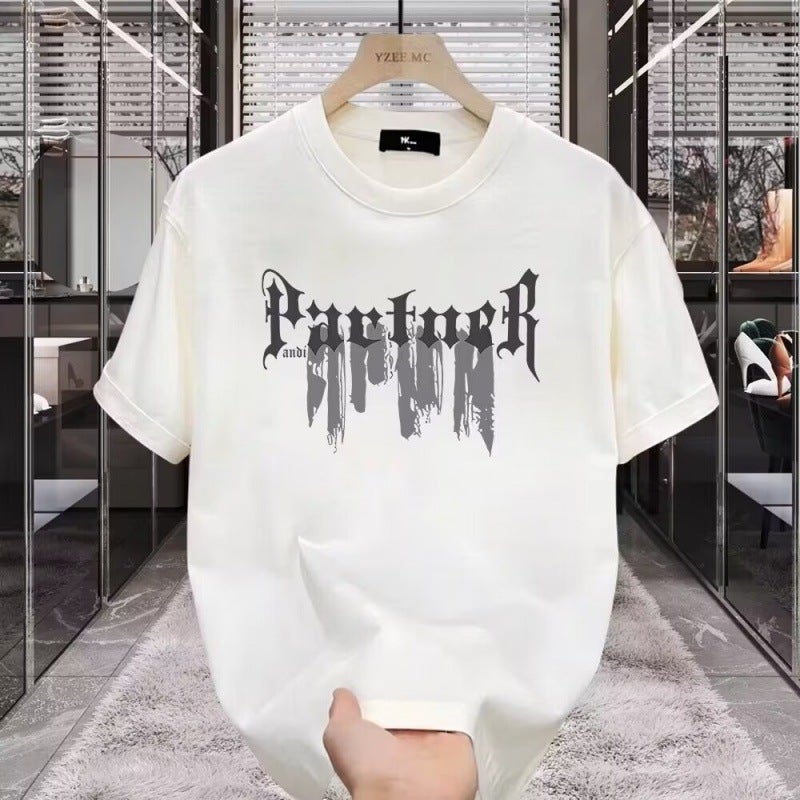 Men'S Trendy Short-Sleeved Heavy T-Shirt 2024 All-Match Top Korean-Style Base Shirt Trendy Printed T-Shirt - Image 1