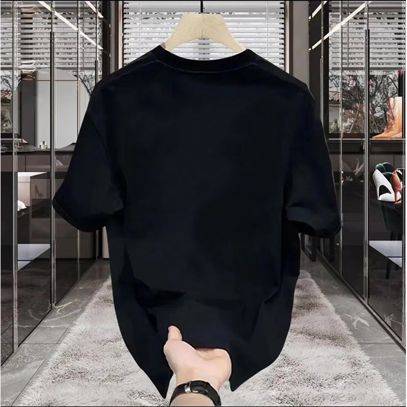 Men'S Trendy Short-Sleeved Heavy T-Shirt 2024 All-Match Top Korean-Style Base Shirt Trendy Printed T-Shirt - Image 3