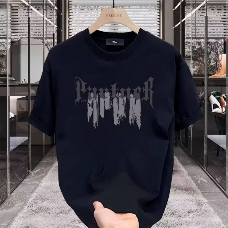 Men'S Trendy Short-Sleeved Heavy T-Shirt 2024 All-Match Top Korean-Style Base Shirt Trendy Printed T-Shirt - Image 2