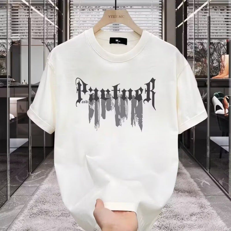 Men'S Trendy Short-Sleeved Heavy T-Shirt 2024 All-Match Top Korean-Style Base Shirt Trendy Printed T-Shirt - Image 4