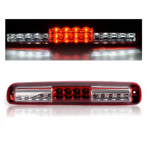 GPLUS ضوء الفرامل الثالث LED G-PLUS متوافق مع شيفروليه سيلفرادو GMC سييرا 1500 2500HD 3500 1999-2006، مصابيح خلفية للشحن 3RD هيكل كروم عدسة حمراء وواضحة تيرسيرا لوز دي فريينو - Image 1