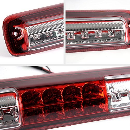 GPLUS ضوء الفرامل الثالث LED G-PLUS متوافق مع شيفروليه سيلفرادو GMC سييرا 1500 2500HD 3500 1999-2006، مصابيح خلفية للشحن 3RD هيكل كروم عدسة حمراء وواضحة تيرسيرا لوز دي فريينو - Image 3