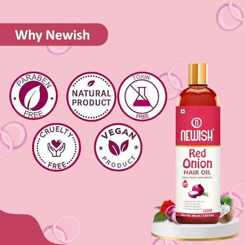 Newish Pure Red Onion Hair Oil for Hair Growth & Scalp Nourishment | 100% Natural, Cold-Pressed & Non-Sticky Hair Oil for Men & Women – 100ml (Pack of 2) - Image 5