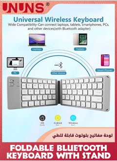 UNUNS Foldable Bluetooth Keyboard,Portable Wireless Keyboard with Stand Holder,Ultra-Slim Pocket Size Rechargeable Keyboard, Compatible With IOS/Android/Windows,Smartphone/Tablet/Laptop,Grey White  - Image 3