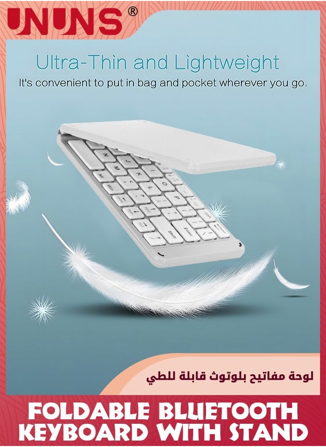 UNUNS - لوحة مفاتيح بلوتوث قابلة للطي، لوحة مفاتيح لاسلكية محمولة مع حامل حامل، لوحة مفاتيح قابلة لإعادة الشحن بحجم الجيب نحيفة للغاية، متوافقة مع IOS/Android/Windows، والهواتف الذكية/الكمبيوتر اللوحي/الكمبيوتر المحمول، رمادي أبيض - Image 1