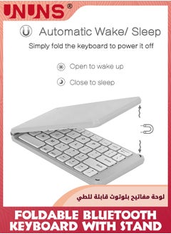 UNUNS Foldable Bluetooth Keyboard,Portable Wireless Keyboard with Stand Holder,Ultra-Slim Pocket Size Rechargeable Keyboard, Compatible With IOS/Android/Windows,Smartphone/Tablet/Laptop,Grey White  - Image 4