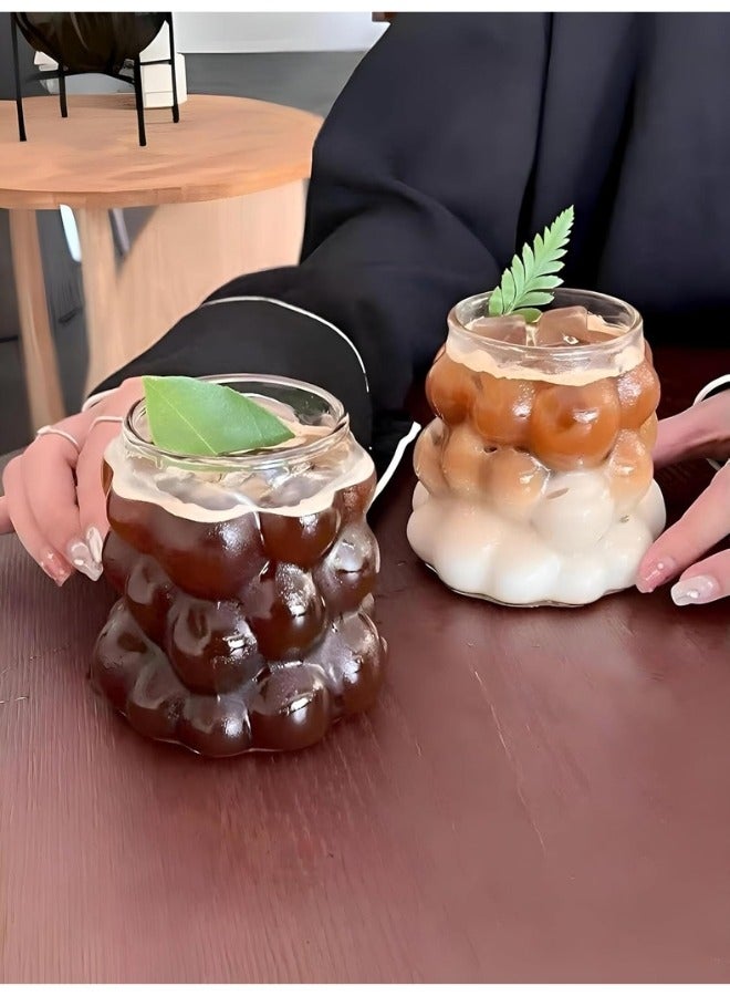 2 pcs Bubble Mug for drinking juice, Nescafe and iced coffee, 350ml capacity, transparent iced coffee cup, ice cream cup, bubble cups for water, coffee, juice and tea