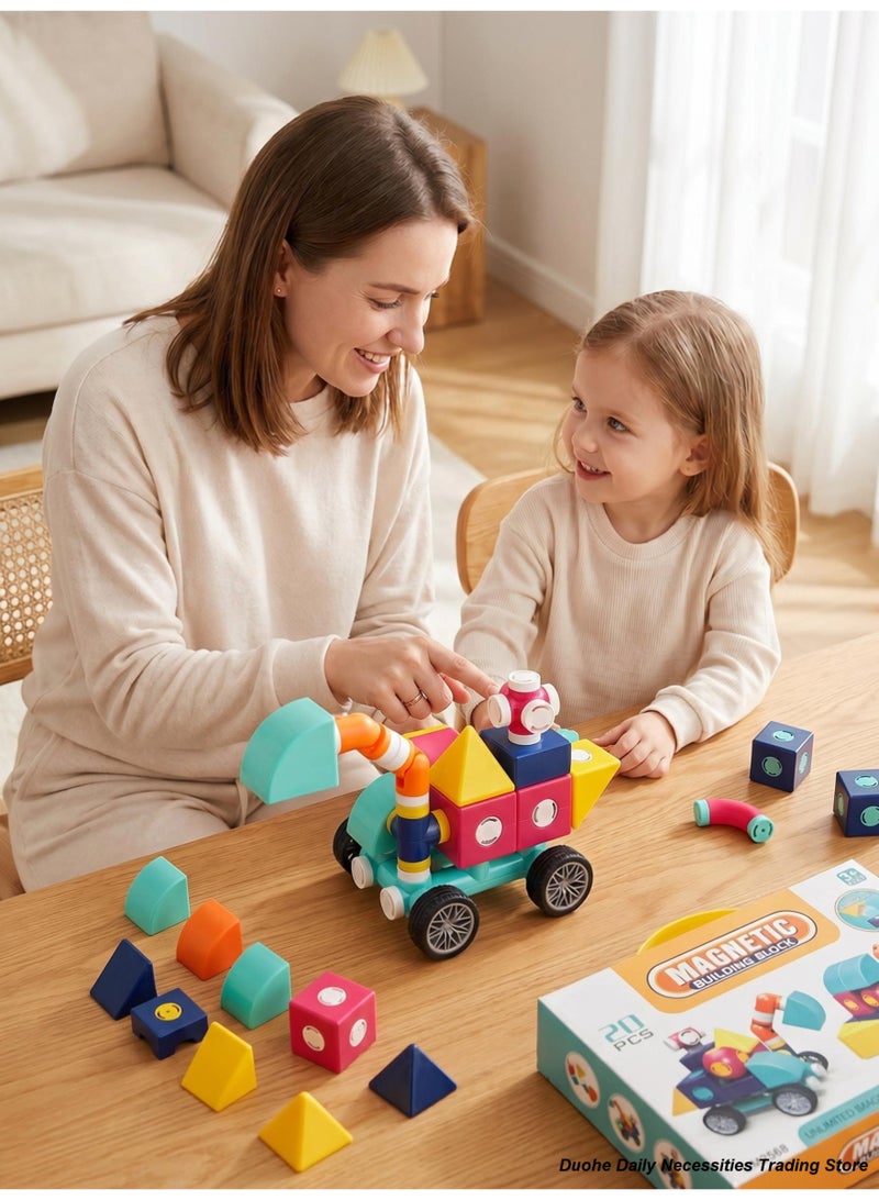 Magnetic Building Blocks for Kids, 20 PCS Construction Toys Educational STEM Set, Creative Vehicle Building Kit Ages 3+ - Image 4