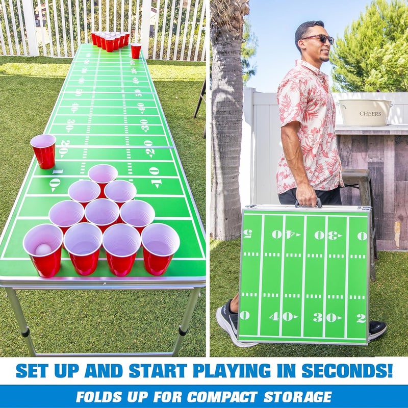 GoPong طاولة بونغ بيرة محمولة بطول 8 أقدام (أسود، كرة القدم، علم أمريكا، أو مخصص مع مسح جاف) - Image 5