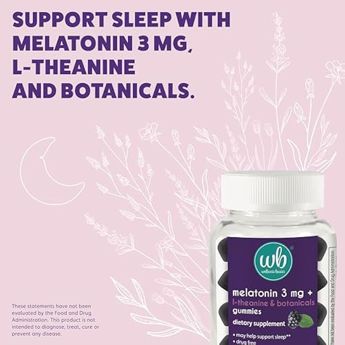 Wellness Basics Melatonin Gummy for Restful Sleep | 3mg per Serving | Natural Sleep Support | BlackBerry Mint Flavor | L-Theanine & Botanicals | 50 Count - Image 3