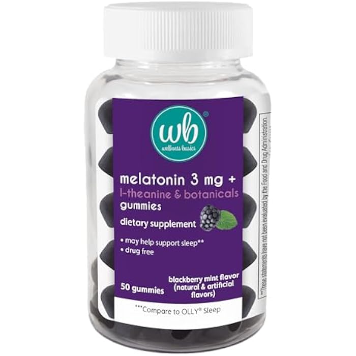 Wellness Basics Melatonin Gummy for Restful Sleep | 3mg per Serving | Natural Sleep Support | BlackBerry Mint Flavor | L-Theanine & Botanicals | 50 Count - Image 1