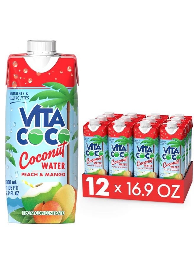 Vita Coco ماء جوز الهند، خوخ ومانجو - مشروب إلكتروليت مرطب بشكل طبيعي - بديل ذكي للقهوة، الصودا، ومشروبات الرياضة - خالي من الغلوتين - 16.9 أونصة سائلة (عبوة من 12) - Image 1