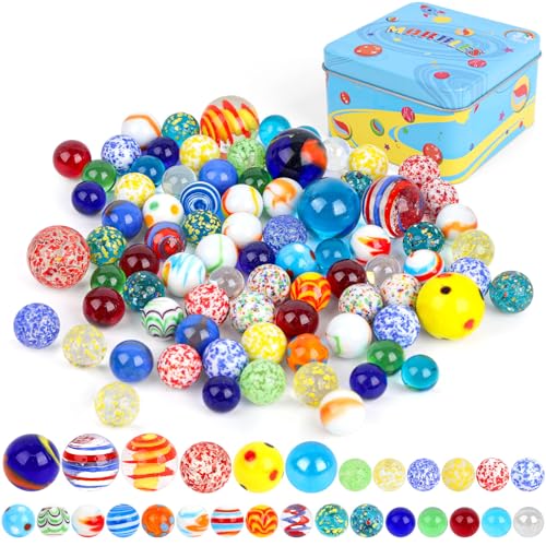 3 otters 85PCS Colorful Marbles Bulks, for Kids Marble Run, with Tinplate Box - Image 1