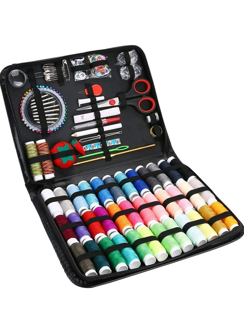 DAX STAR Sewing Kit (183 PCS) Sewing Supplies with 38 XL Thread Spools Scissors Needles Pins for Home School Beginner Adults Kids DIY Sewing Accessories with Leather Carrying Case - Image 1