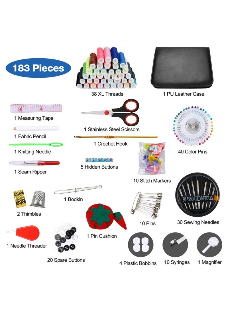 DAX STAR Sewing Kit (183 PCS) Sewing Supplies with 38 XL Thread Spools Scissors Needles Pins for Home School Beginner Adults Kids DIY Sewing Accessories with Leather Carrying Case - Image 2