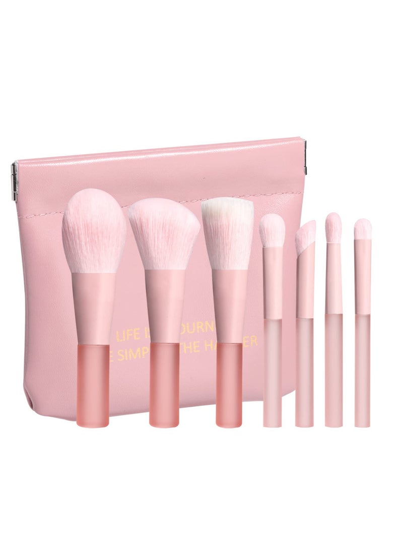 Excefore Travel Makeup Brushes, Mini Make Up Brushes, 7 Pcs Makeup Brush, with Brush Bag, Mini Synthetic Foundation Powder Concealers Eye Shadows Mini Makeup Brush Set - Image 1