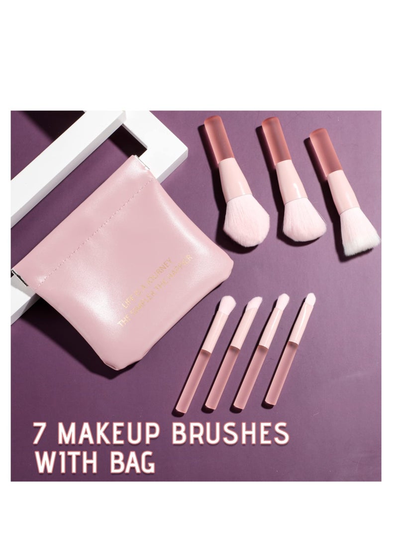 Excefore Travel Makeup Brushes, Mini Make Up Brushes, 7 Pcs Makeup Brush, with Brush Bag, Mini Synthetic Foundation Powder Concealers Eye Shadows Mini Makeup Brush Set - Image 5