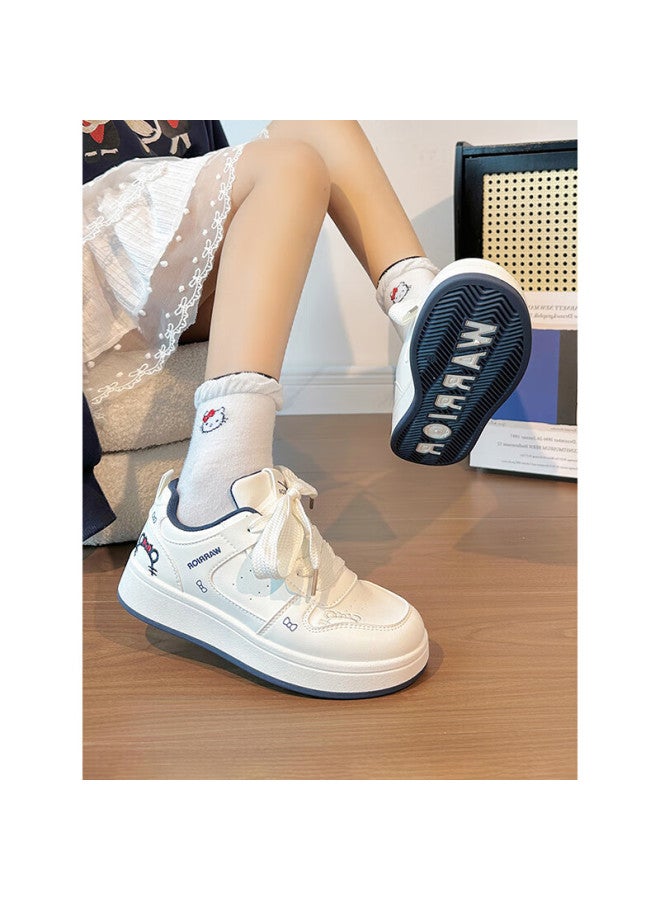 Pull Back Warrior Cartoon Original Skate Shoes Women's Autumn Small White Shoes Niche Versatile Kt Cat Student Shoes Women Beige Dark Blue 39 - Image 4