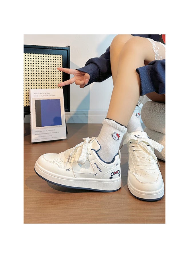 Pull Back Warrior Cartoon Original Skate Shoes Women's Autumn Small White Shoes Niche Versatile Kt Cat Student Shoes Women Beige Dark Blue 39 - Image 3